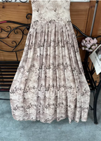 Beautiful Milk Tea Color Spaghetti Strap V-Neck Printed Satin Long Prom Dresses Evening Dresses