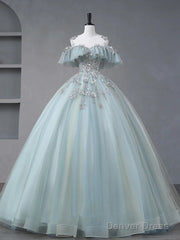 Beautiful Mint Blue Round Neckline Party Dress, Tulle With Sweet 16 Dress Prom Dress