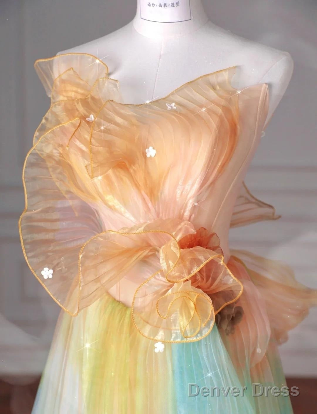 Beautiful Multicolor Strapless A Line Tulle Long Prom Dress Wedding Dress Birthday Dresses Secondary image