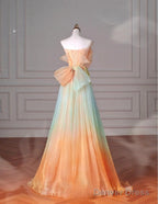 Beautiful Multicolor Strapless A Line Tulle Long Prom Dress Wedding Dress Birthday Dresses