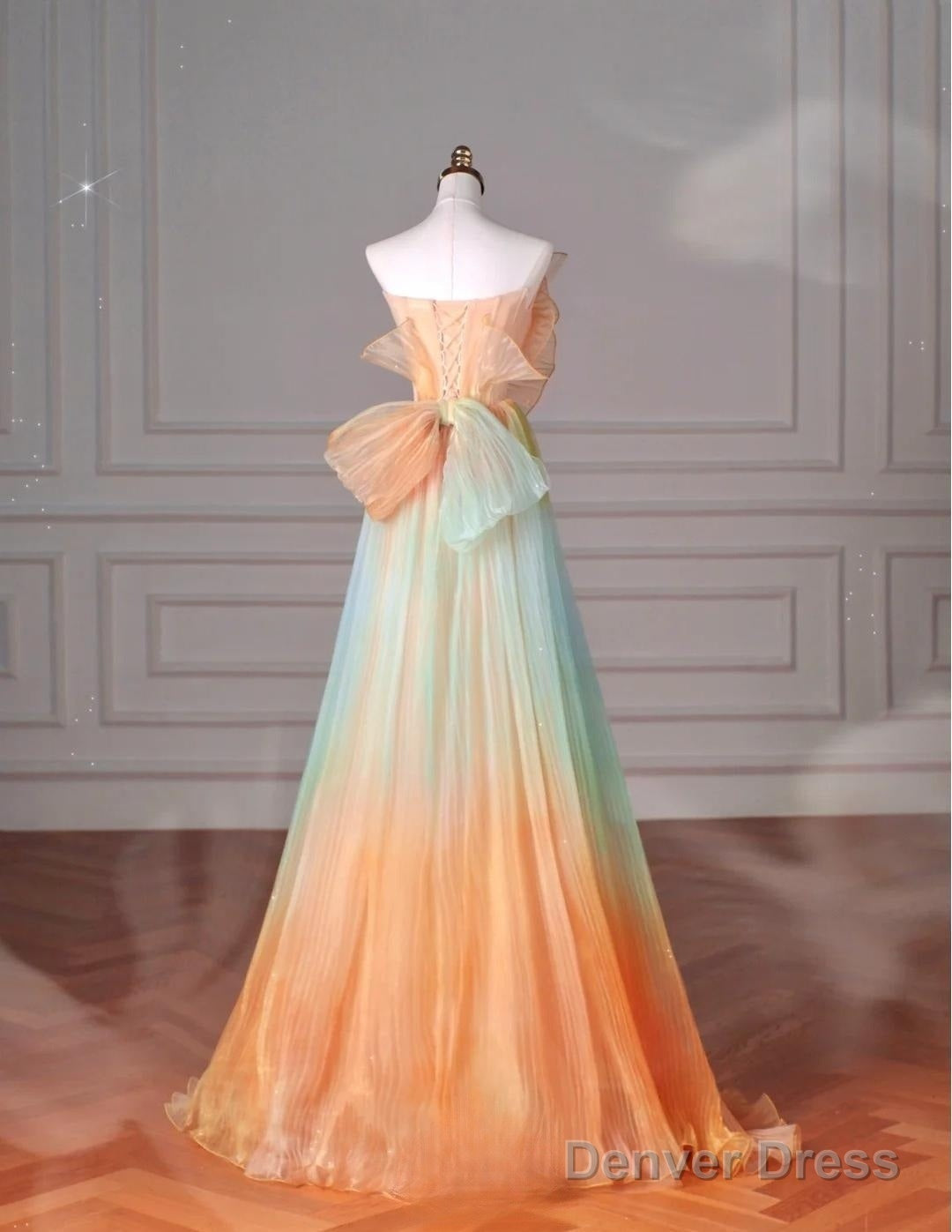 Beautiful Multicolor Strapless A Line Tulle Long Prom Dress Wedding Dress Birthday Dresses