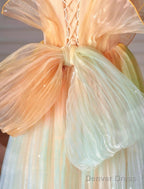 Beautiful Multicolor Strapless A-Line Tulle Long Prom Dress Wedding Dress Birthday Dress