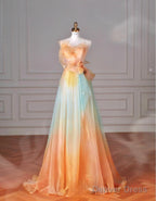 Beautiful Multicolor Strapless A-Line Tulle Long Prom Dress Wedding Dress Birthday Dress