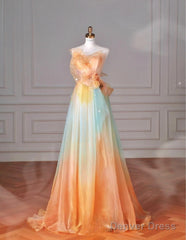 Beautiful Multicolor Strapless A-Line Tulle Long Prom Dress Wedding Dress Birthday Dress