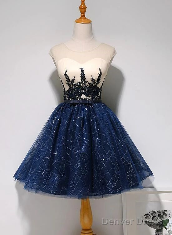 Beautiful Navy Blue Short Prom Dress, Sweetheart Homecoming Dresses