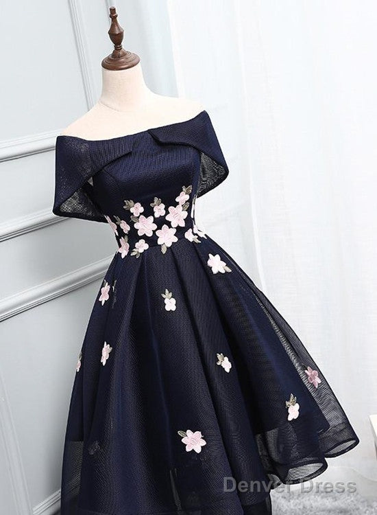 Beautiful Navy Bluehomecoming Dress, Chic Asymmetrical Short Prom Dresses