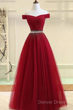 Beautiful Off Shoulder Long Prom Dress, Beaded Prom Dresses