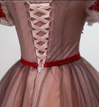 Beautiful Off Shoulder Tulle Knee Length Prom Dress , Red Homecoming Dresses With Applique