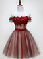 Beautiful Off Shoulder Tulle Knee Length Prom Dress , Red Homecoming Dresses With Applique