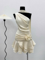Beautiful One Shoulder Satin Pleated A Line Homecoming Dresses