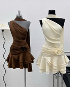 Beautiful One Shoulder Satin Pleated A Line Homecoming Dresses