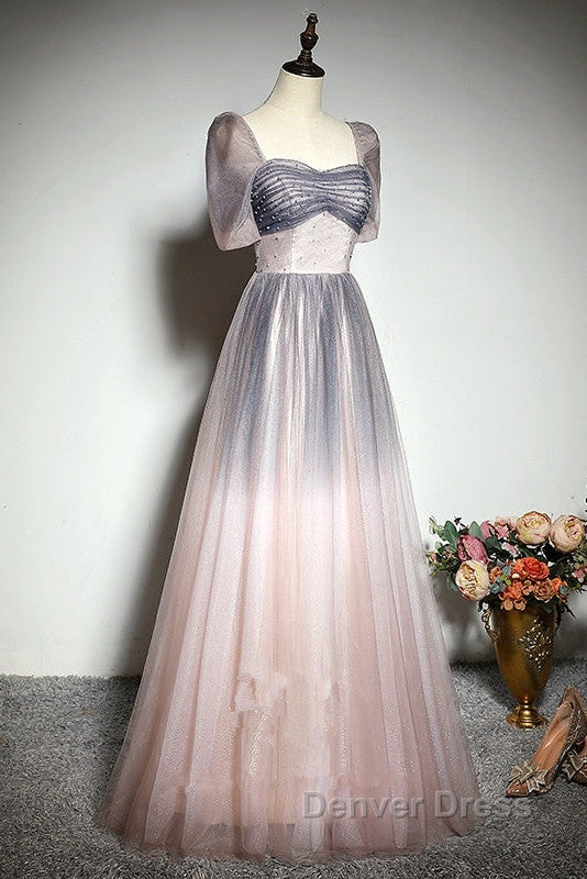 Beautiful Pink Gradient Beaded Sweetheart Long Prom Dresses, Tulle Evening Dresses Secondary image