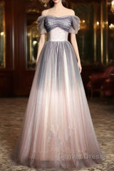 Beautiful Pink Gradient Beaded Sweetheart Long Prom Dresses, Tulle Evening Dresses