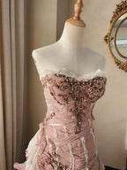 Beautiful Pink Rose Slim Skirt Pleated French Lace Mermaid Wedding Dresses