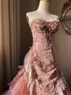 Beautiful Pink Rose Slim Skirt Pleated French Lace Mermaid Wedding Dresses
