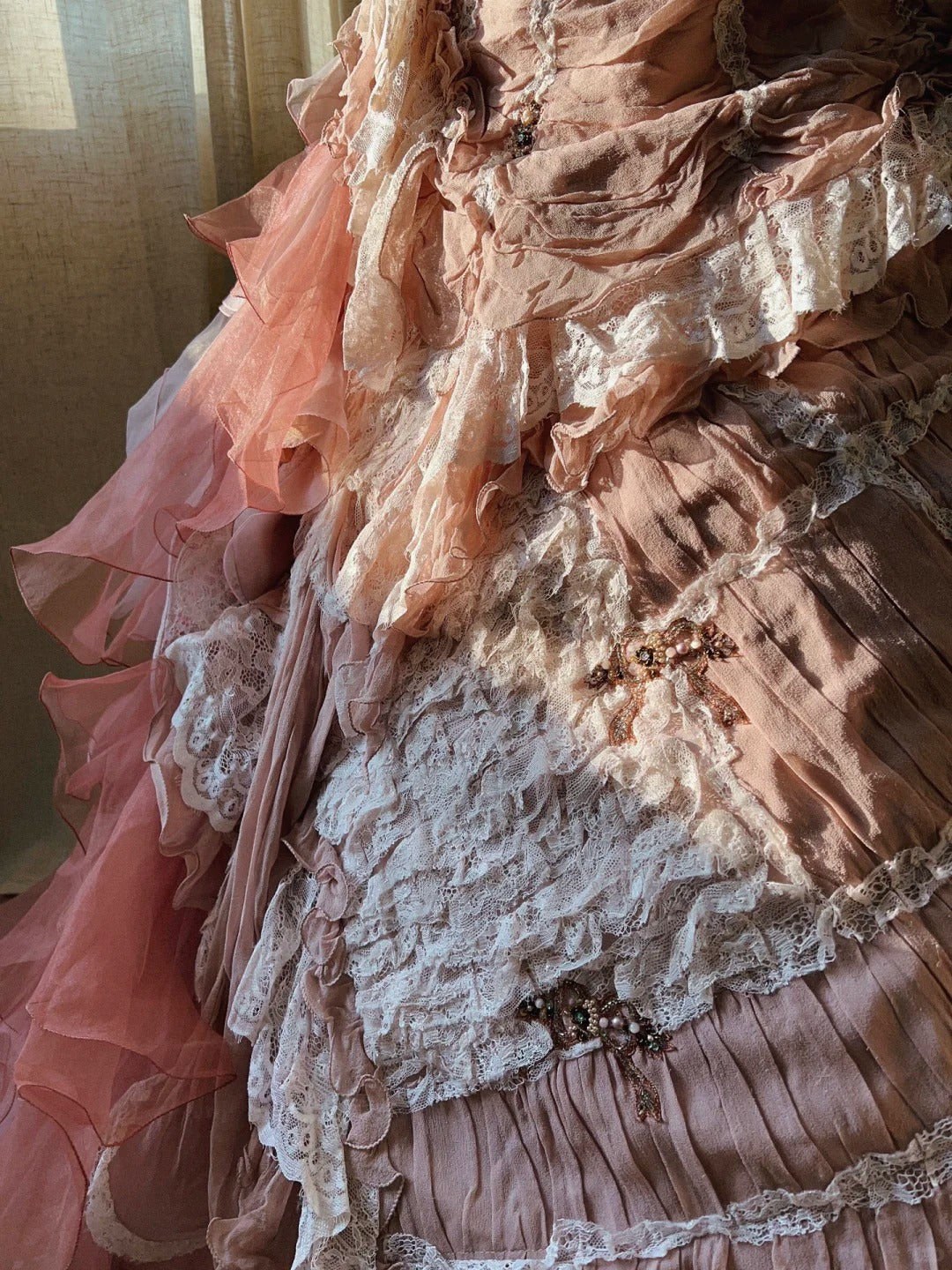 Beautiful Pink Rose Slim Skirt Pleated French Lace Mermaid Wedding Dresses