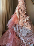 Beautiful Pink Rose Slim Skirt Pleated French Lace Mermaid Wedding Dresses