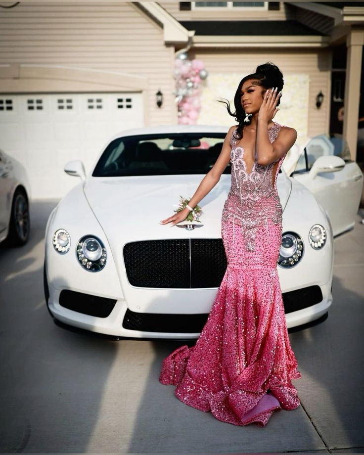 Beautiful Pink Sequin Beaded Mermaid Prom Dress