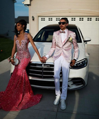 Beautiful Pink Sequin Beaded Mermaid Prom Dress