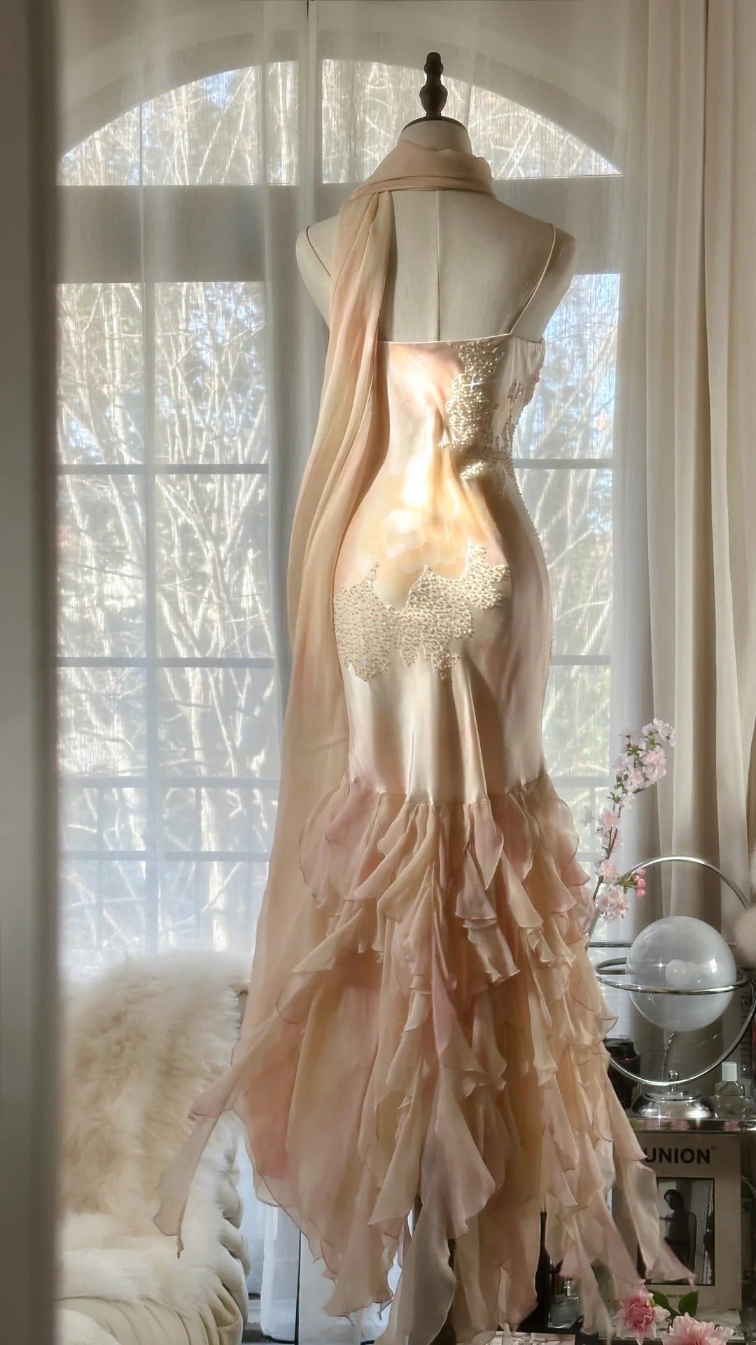 Beautiful Pink Strap Chiffon Irregular Skirt Long Prom Dress