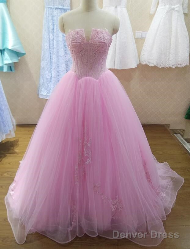 Beautiful Pink Tulle Ball Gowns Prom Dress, Long Sweet 16 Dresses