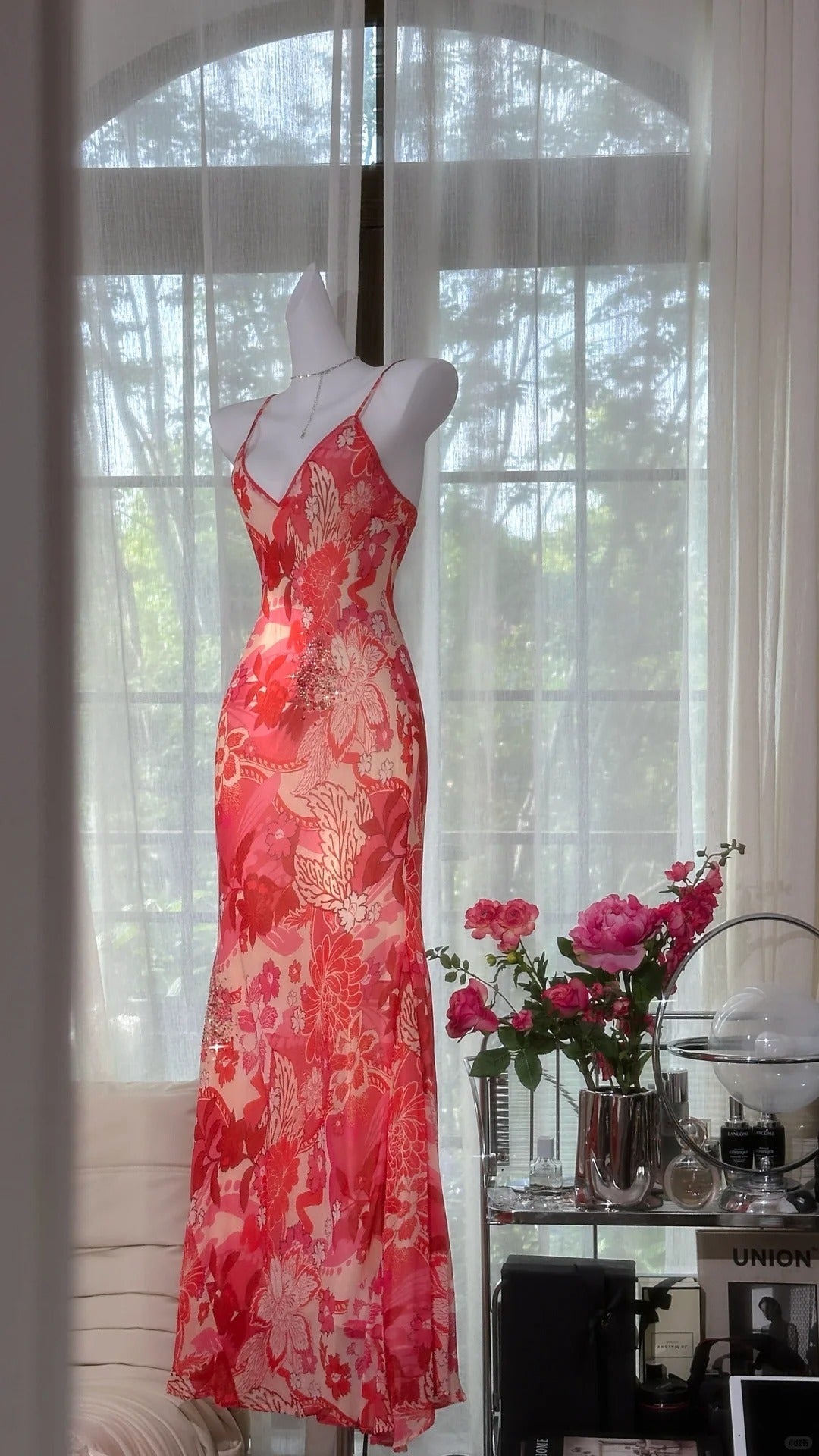 Beautiful Printed V-Neck Strapless Chiffon Mermaid Prom Dresses Main image