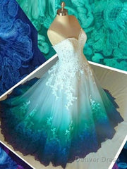 Beautiful Prom Dress A-Line Sweetheart Ombre Lace Elegant Long Prom Dresses