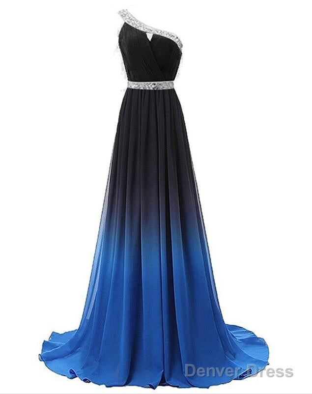 Beautiful Red And Black Long Party Dress, Gradient One Shoulder Prom Dress Secondary image