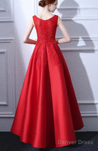 Beautiful Red Satin And Lace High Low Round Neckline Prom Dress, Red Prom Dress, Red Homecoming Dresses