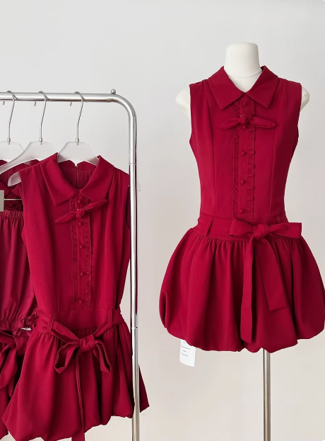 Beautiful Red Three-Dimensional Flower Sleeveless Polo Collar Sleeveless Flower Bud Birthday Short Skirt Homecoming Dresses Secondary image