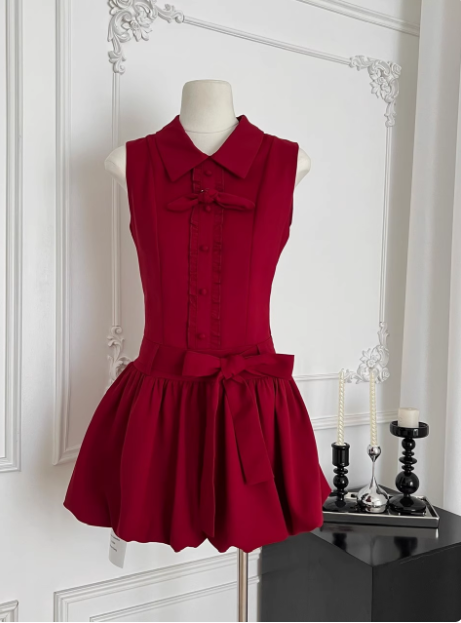 Beautiful Red Three-Dimensional Flower Sleeveless Polo Collar Sleeveless Flower Bud Birthday Short Skirt Homecoming Dresses Main image