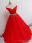 Beautiful Red Tulle Off Shoulder Long Prom Gowns , Red Sweet 16 Dresses