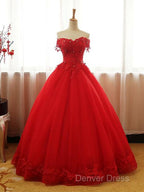 Beautiful Red Tulle Sweet 16 Gowns, Prom Gowns, Red Party Dresses