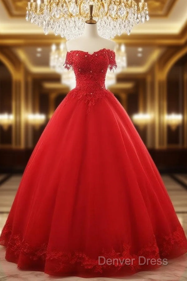 Beautiful Red Tulle Sweet 16 Gowns, Prom Gowns, Red Party Dresses Main image