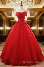 Beautiful Red Tulle Sweet 16 Gowns, Prom Gowns, Red Party Dresses