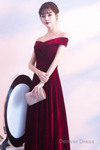 Beautiful Red Velvet Prom Dress , Long Off Shoulder Bridesmaid Dresses