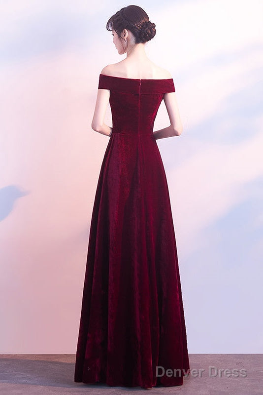 Beautiful Red Velvet Prom Dress , Long Off Shoulder Bridesmaid Dresses