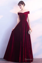 Beautiful Red Velvet Prom Dress , Long Off Shoulder Bridesmaid Dresses