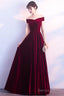 Beautiful Red Velvet Prom Dress , Long Off Shoulder Bridesmaid Dresses