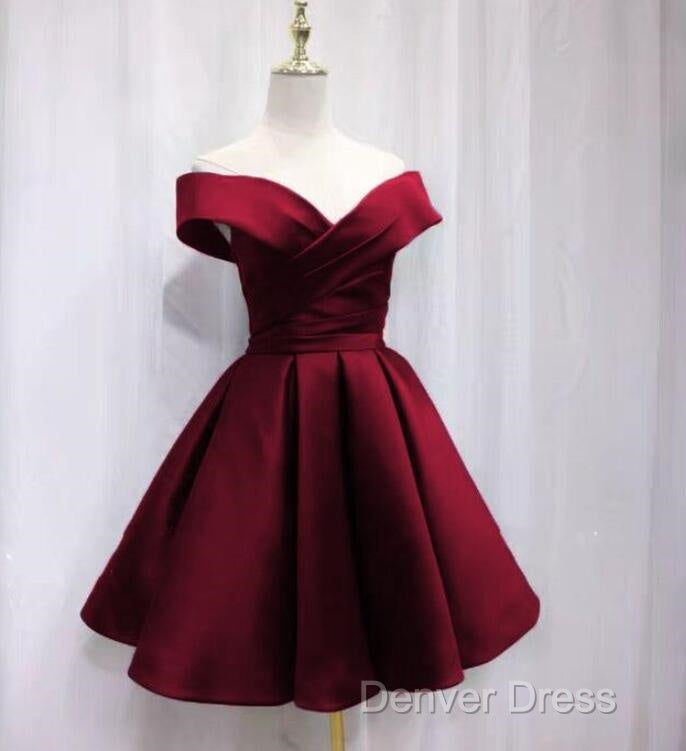 Beautiful Satin Off Shoulder Lace Up Knee Length Bridesmaid Dress , Short Homecoming Dresses