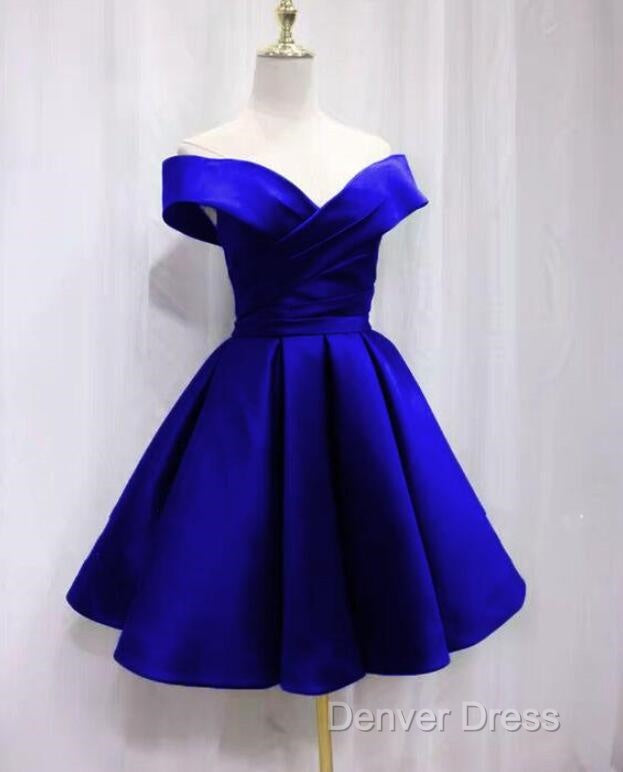 Beautiful Satin Off Shoulder Lace Up Knee Length Bridesmaid Dress , Short Homecoming Dresses