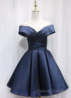 Beautiful Satin Off Shoulder Lace Up Knee Length Bridesmaid Dress , Short Homecoming Dresses