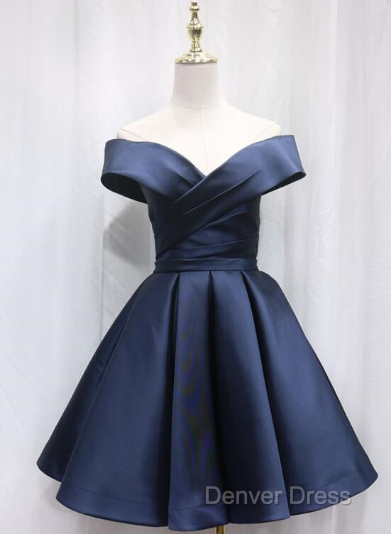 Beautiful Satin Off Shoulder Lace Up Knee Length Bridesmaid Dress , Short Homecoming Dresses