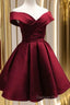 Beautiful Satin Off Shoulder Lace Up Knee Length Bridesmaid Dress , Short Homecoming Dresses