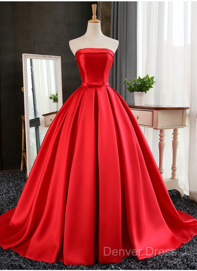 Beautiful Satin Scoop Floor Length Ball Prom Dresses , Dark Red Sweet 16 Gown