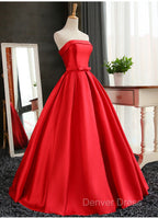 Beautiful Satin Scoop Floor Length Ball Prom Dresses , Dark Red Sweet 16 Gown