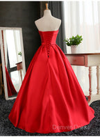 Beautiful Satin Scoop Floor Length Ball Prom Dresses , Dark Red Sweet 16 Gown