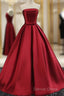 Beautiful Satin Scoop Floor Length Ball Prom Dresses , Dark Red Sweet 16 Gown