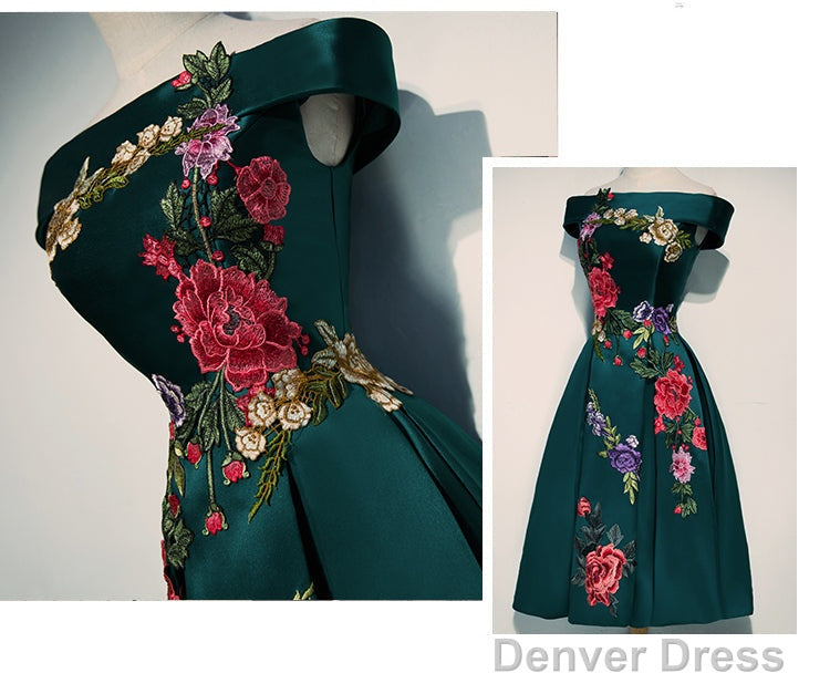 Beautiful Satin Short Flower Off Shoulder Bridesmaid Dress, Cute Homecoming Dresses Secondary image