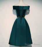 Beautiful Satin Short Flower Off Shoulder Bridesmaid Dress, Cute Homecoming Dresses